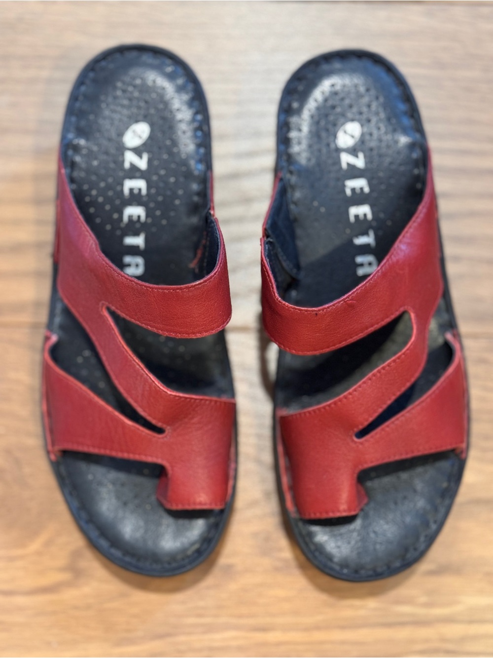 Red Leather Comfort Slide Sandals